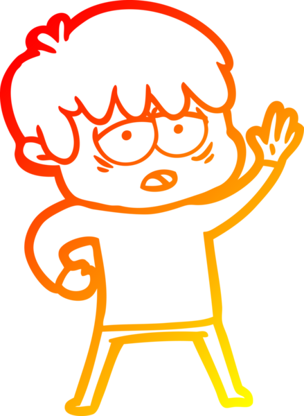 Bir insan tarafından çizilmiş, bitkin bir çocuğun sıcak çizgi çizimi.