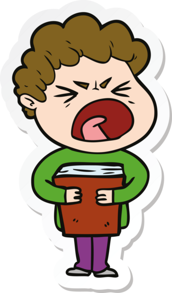 Bir insan tarafından çizilmiş öfkeli bir adamın karikatür çıkartması.