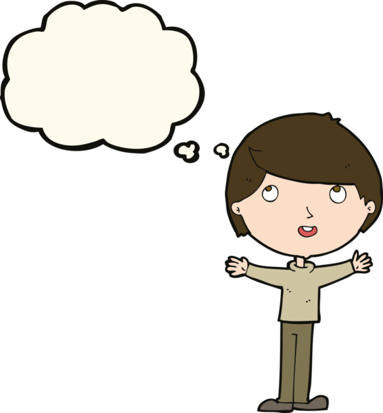 Bir insan tarafından çizilmiş düşünce balonu olan mutlu çocuk çizgi filmi.