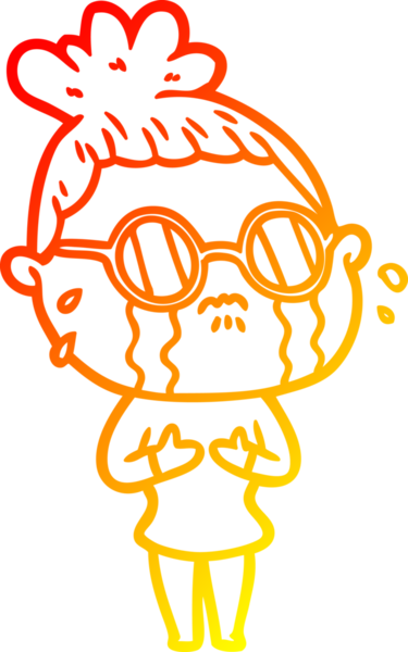 Bir insan tarafından çizilmiş siyah gözlüklü, ağlayan bir karikatür çizimi.