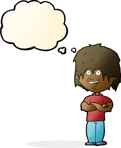 Bir insan tarafından çizilmiş düşünce balonlu mutlu adam çizgi filmi.