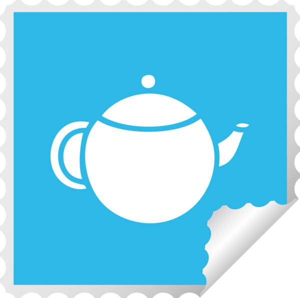 Bir insan tarafından çizilmiş kırmızı çay demliğinin kare soyma etiketi.