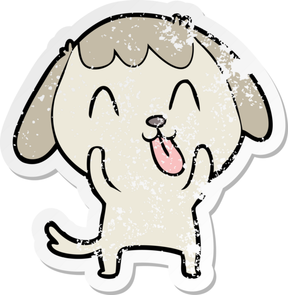 Bir insan tarafından çizilmiş şirin bir köpeğin sıkıntılı çıkartması.