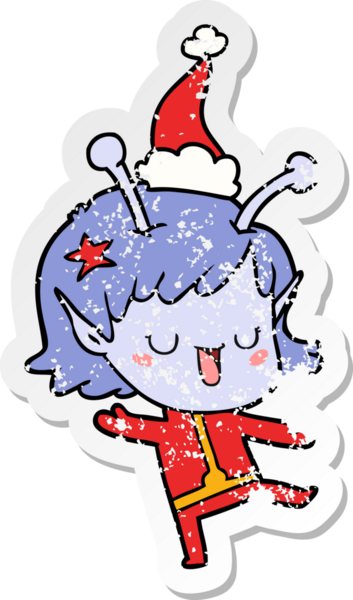 # Mutlu uzaylı kız eli çizilmiş # # Noel Baba şapkası giymiş bir insan tarafından çizilmiş #