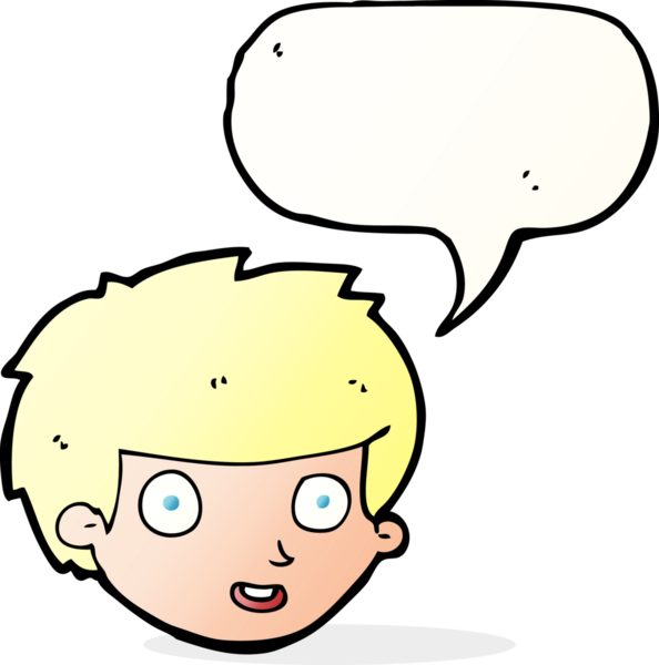 Bir insan tarafından çizilmiş konuşma balonlu mutlu çocuk yüzü.