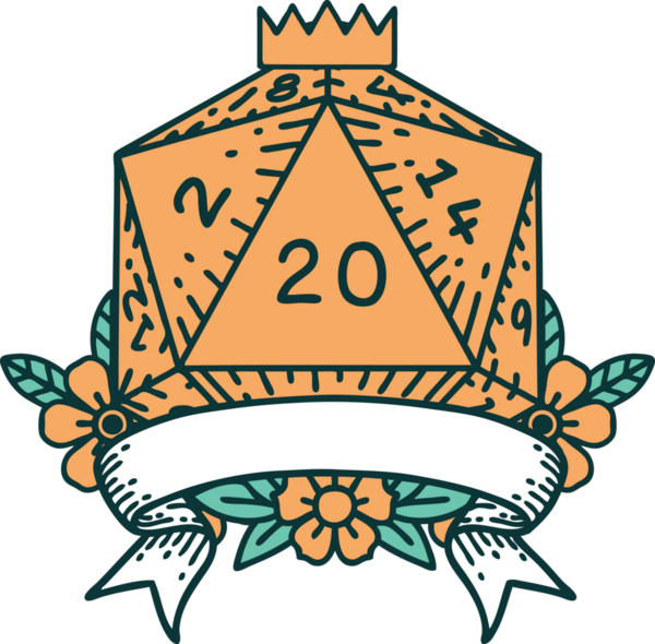 Retro Dövme Biçimi Doğal 20 kritik vuruş D20 zar bir insan tarafından çizildi