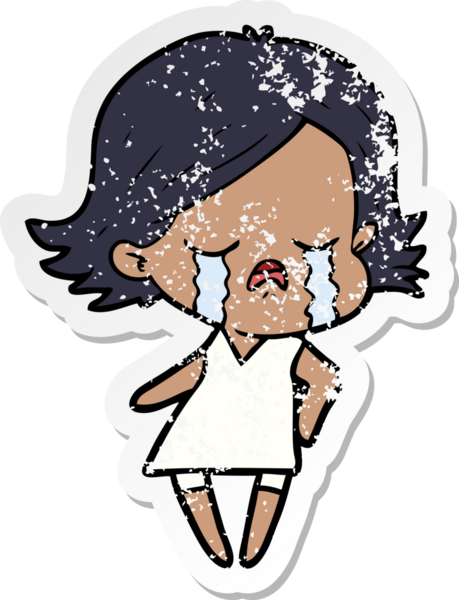 Bir insan tarafından çizilmiş, ağlayan bir çizgi film kızının sıkıntılı çıkartması.