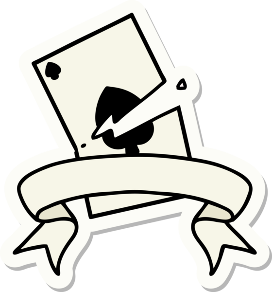 Bir insan tarafından çizilmiş yırtık bir kartın pankartıyla dövme stili etiketi