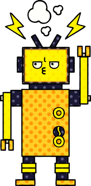 Bir insan tarafından çizilmiş arızalı bir robotun çizgi roman tarzı