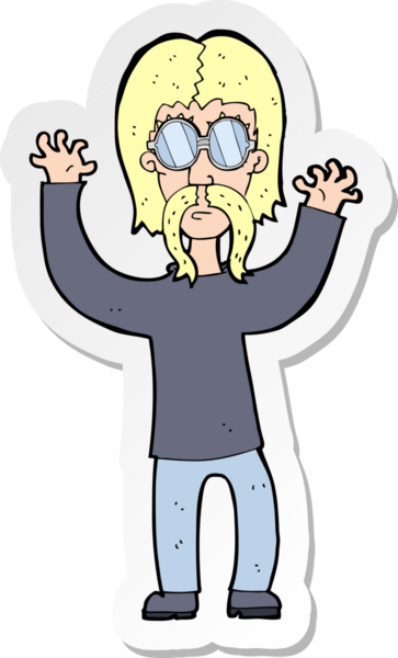 Bir insan tarafından çizilmiş kollarını sallayan bir hippi çizgi film çıkartması.