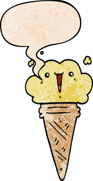 Bir insan tarafından çizilmiş, yüz ifadeli, retro desenli dondurma.