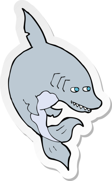 Bir insan tarafından çizilmiş komik bir köpekbalığı etiketi.