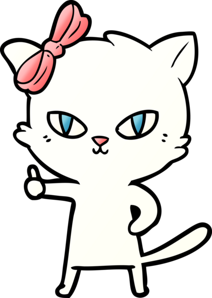 Sevimli çizgi film kedisi bir insan tarafından çizilmiş baş parmak işareti veriyor.