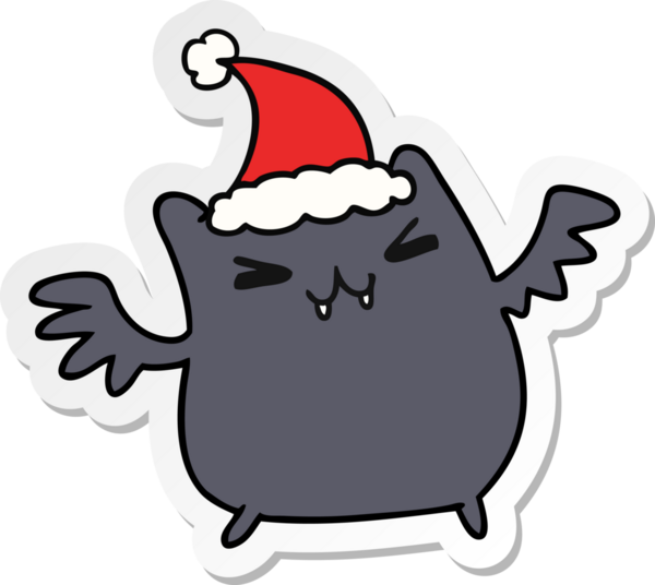 Bir insan tarafından çizilmiş kawaii yarasasının el çizimi Noel çıkartması.