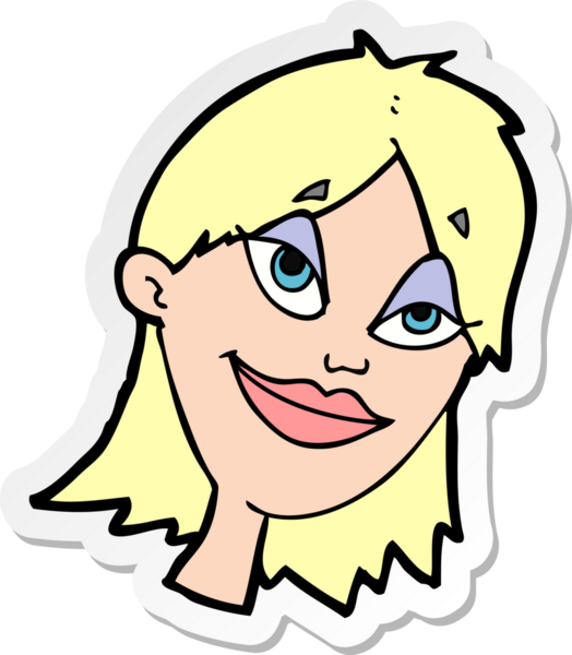 Bir insan tarafından çizilmiş mutlu bir kadının çıkartması.