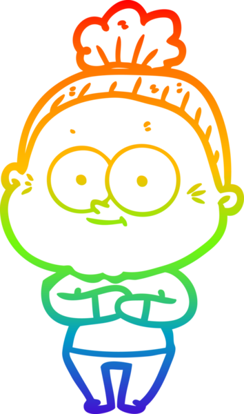 Gökkuşağı gradyan çizgi çizimi Bir insan tarafından çizilmiş mutlu yaşlı kadın