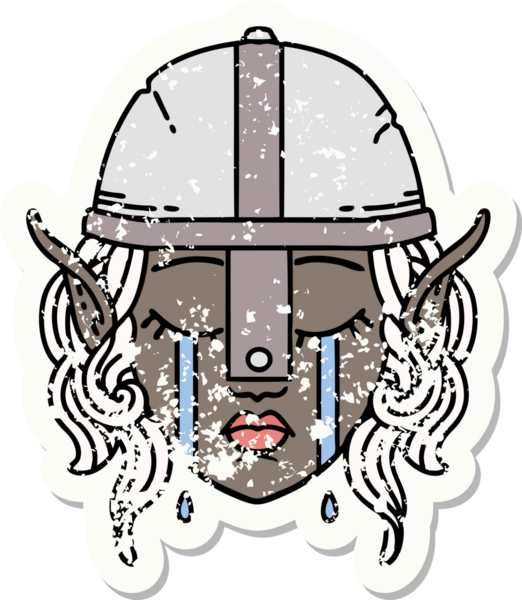 Retro Dövme Tarzı Ağlayan Elf Savaşçısı karakteri bir insan tarafından çizilmiş