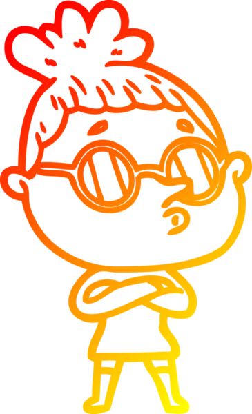 Bir insan tarafından çizilmiş gözlük takan çizgi film kadını çizimi.