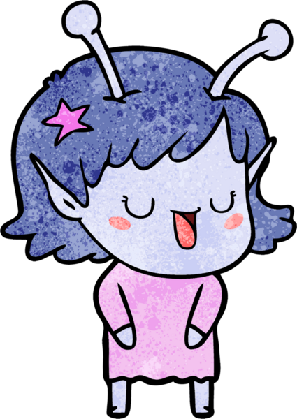 Bir insan tarafından çizilmiş mutlu uzaylı kız çizgi filmi.