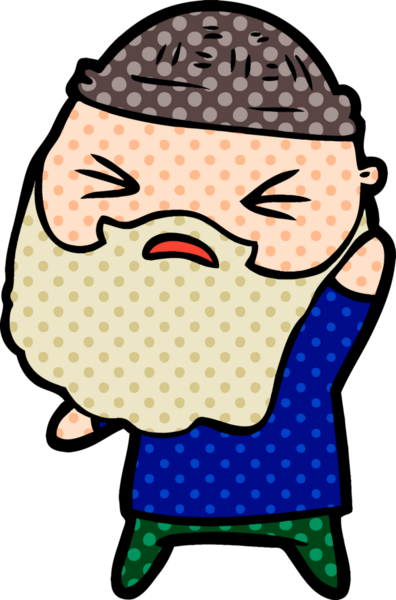 Bir insan tarafından çizilmiş sakallı bir çizgi film adamı.