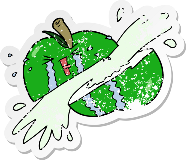 Bir insan tarafından çizilmiş dilimlenmiş elma etiketi.