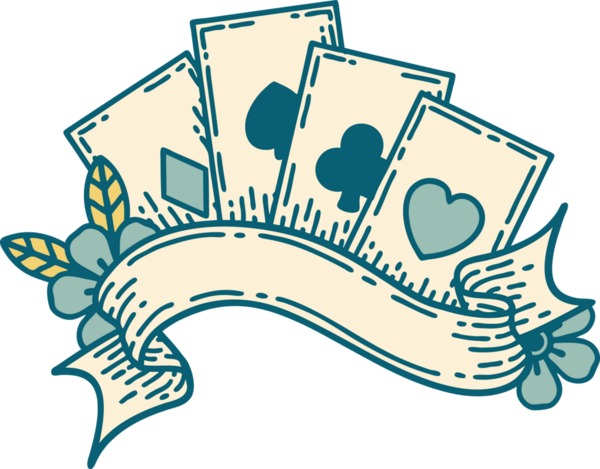 Bir insan tarafından çizilmiş kartların ve pankartın ikonik dövme şekli