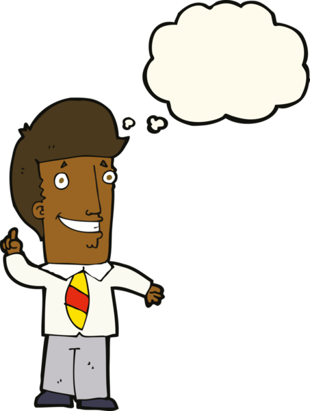 Bir insan tarafından çizilmiş düşünce baloncuğu fikri olan bir ofis adamı.