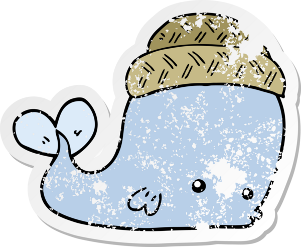 Bir insan tarafından çizilmiş şapkalı bir balinanın sıkıntılı çıkartması.