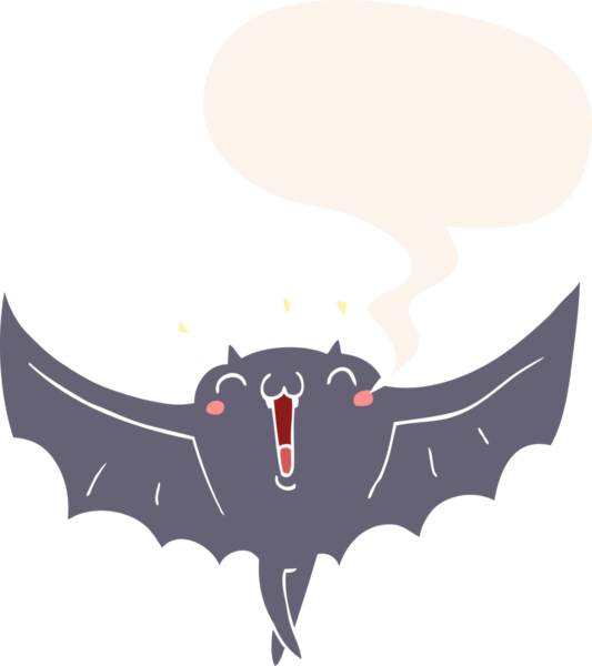çizgi film mutlu vampir yarasa konuşma baloncuğu ile bir insan tarafından çizilmiş retro tarzı