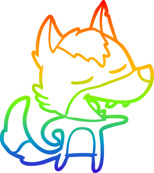 Gökkuşağı gradyan çizgi çizimi bir insan tarafından çizilmiş gülen bir kurt çizgi.