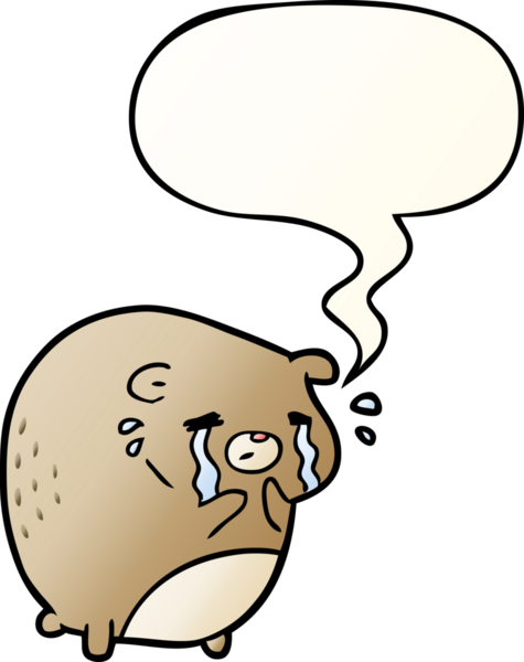 bir insan tarafından çizilmiş yumuşak eğimli konuşma baloncuğu ile çizgi film ağlayan ayı