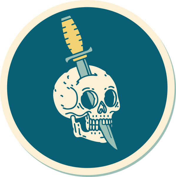 Bir insan tarafından çizilmiş bir kafatasının geleneksel stiliyle dövme çıkartması.