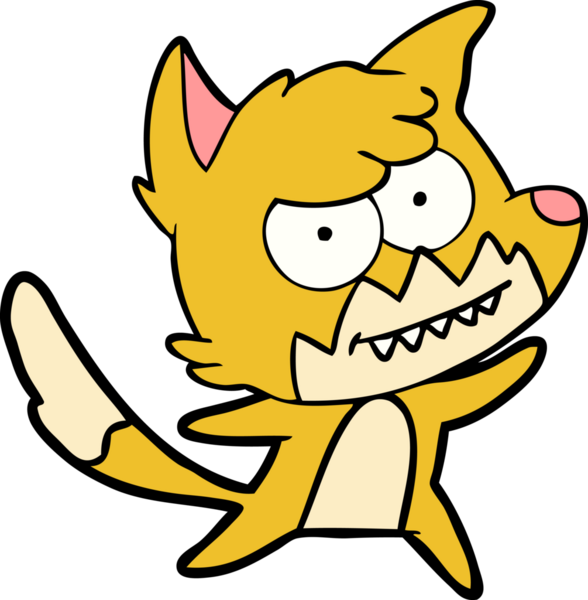 Bir insan tarafından çizilmiş sırıtan tilki çizgi filmi.