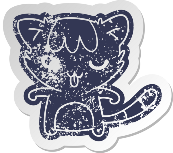 Bir insan tarafından çizilmiş kawaii şirin rakunun sıkıntılı eski çizgi film çıkartması.