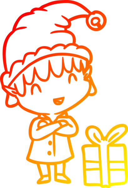 Bir insan tarafından çizilen mutlu noel elfinin sıcak gradyan çizimi