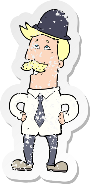 Bir insan tarafından çizilmiş bıyıklı bir karikatürcünün gerilemiş çıkartması.