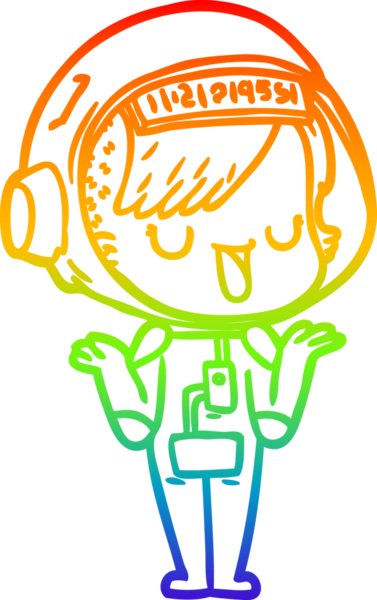 Gökkuşağı gradyan çizgi çizimi bir insan tarafından çizilmiş astronot bir kadın.