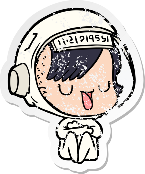 Bir insan tarafından çizilmiş karikatür astronot kadının sıkıntılı çıkartması.