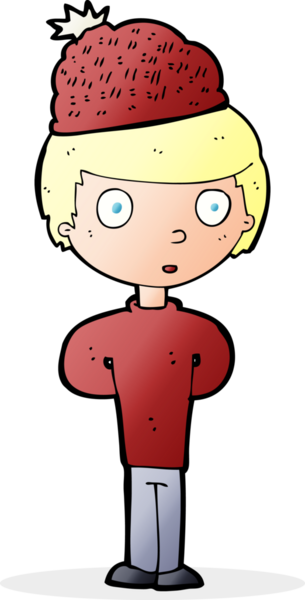 Bir insan tarafından çizilmiş kış şapkası takan çizgi film adamı.