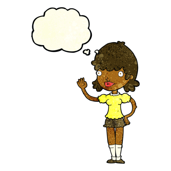 Bir insan tarafından çizilmiş düşünce balonlu bir kadın.