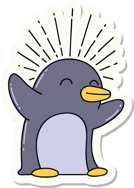 Bir insan tarafından çizilmiş mutlu penguen dövmesi çıkartması.