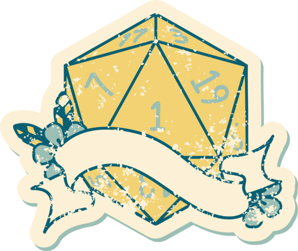 Retro Dövme Biçimi Doğal Bir d20 zar bir insan tarafından çizildi