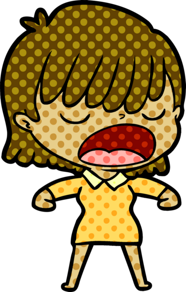 Çizgi filmdeki kadın bir insan tarafından yüksek sesle çizilmiş.