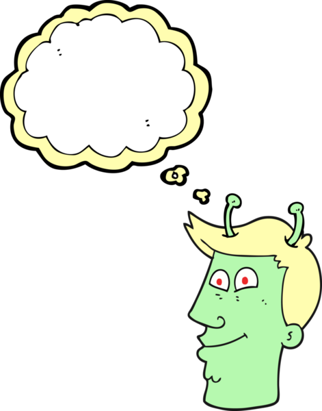 Bir insan tarafından çizilmiş serbest çizim düşünce balonu uzaylı adam.