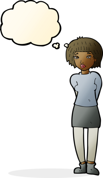 Düşünce baloncuğu bir insan tarafından çizilmiş utangaç bir kadın.