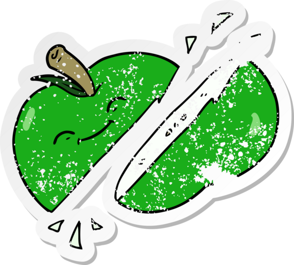 Bir insan tarafından çizilmiş dilimlenmiş elma etiketi.