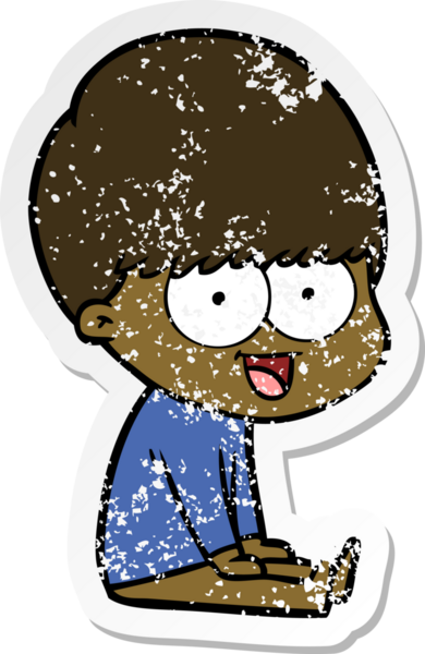 Bir insan tarafından çizilmiş mutlu çizgi film çocuğunun sıkıntılı çıkartması.