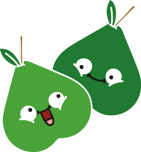 Bir insan tarafından çizilmiş armutun düz renkli retro karikatürü