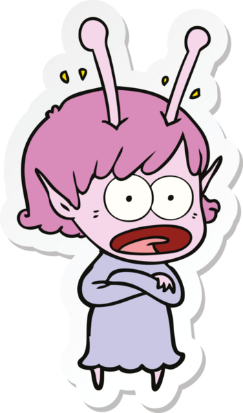 Bir insan tarafından çizilmiş uzaylı bir kızın karikatür çıkartması.