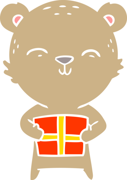 Bir insan tarafından çizilmiş mutlu düz renkli çizgi film ayısı.